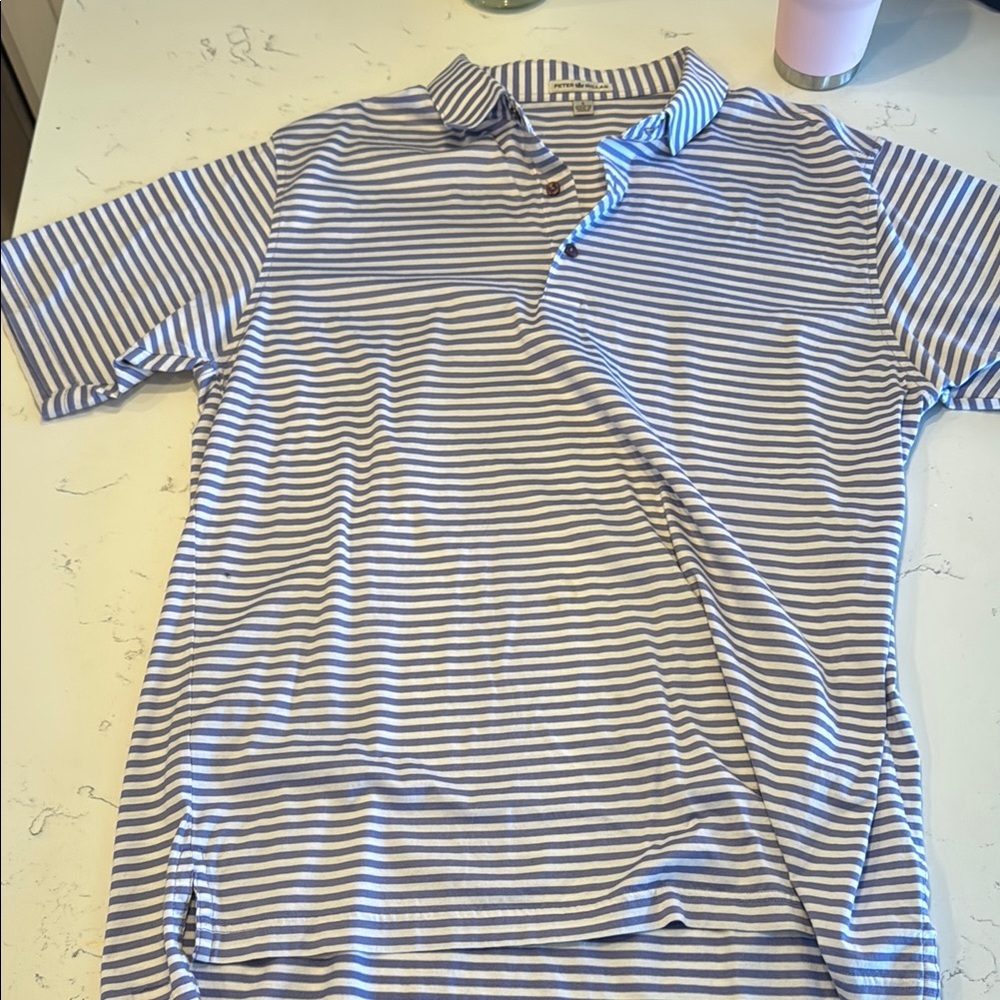 Peter Millar Blue and White Striped Polo Shirt